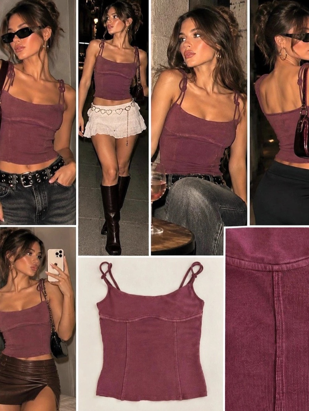 Mauve Ribbed Fitted Cami Top